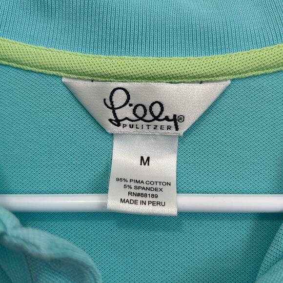 Lilly Pulitzer Island Polo Shirt with Trans Dry Fitted Turquoise Size Medium - Picture 5 of 7